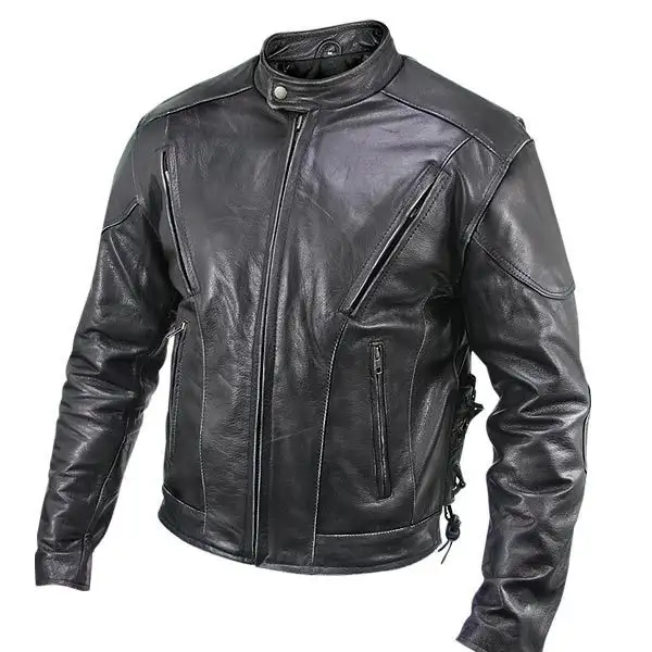 Mens Black Motorcycle Vintage Brando Style Leather Jacket
