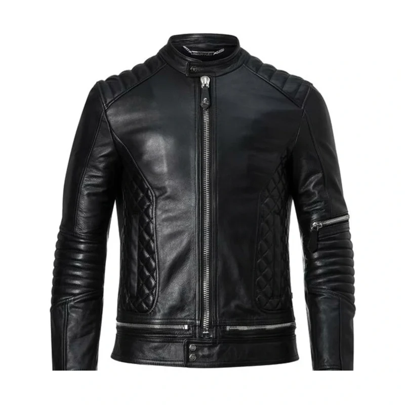 Mens Black Bomber Quilted Leather stylish Jacket