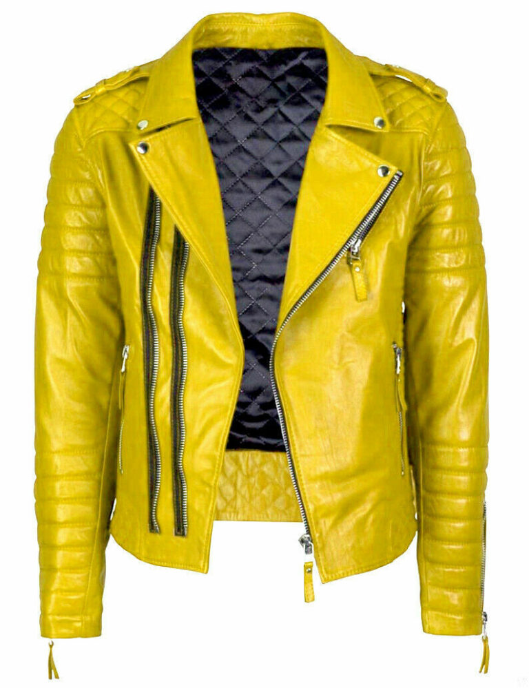 Motorcycle Riding Cafe Racer Yellow Leather Jacket