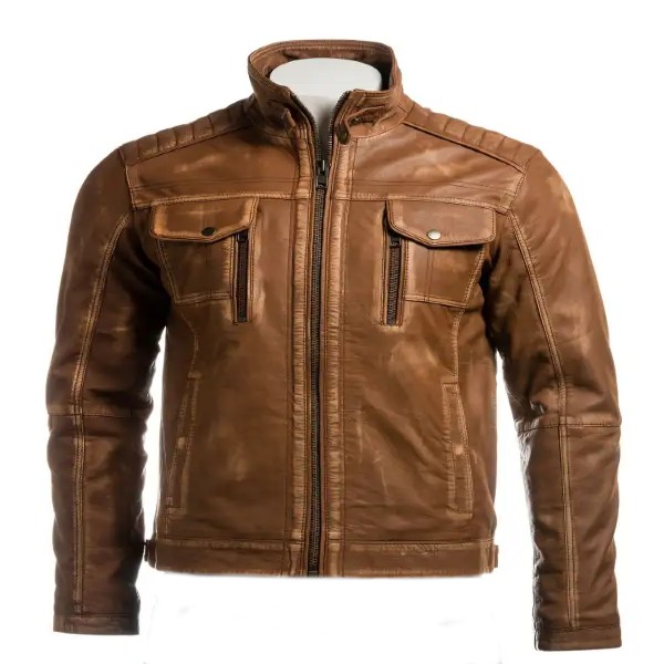 Tan Mens vintage Biker style cafe racer leather jacket for Sale