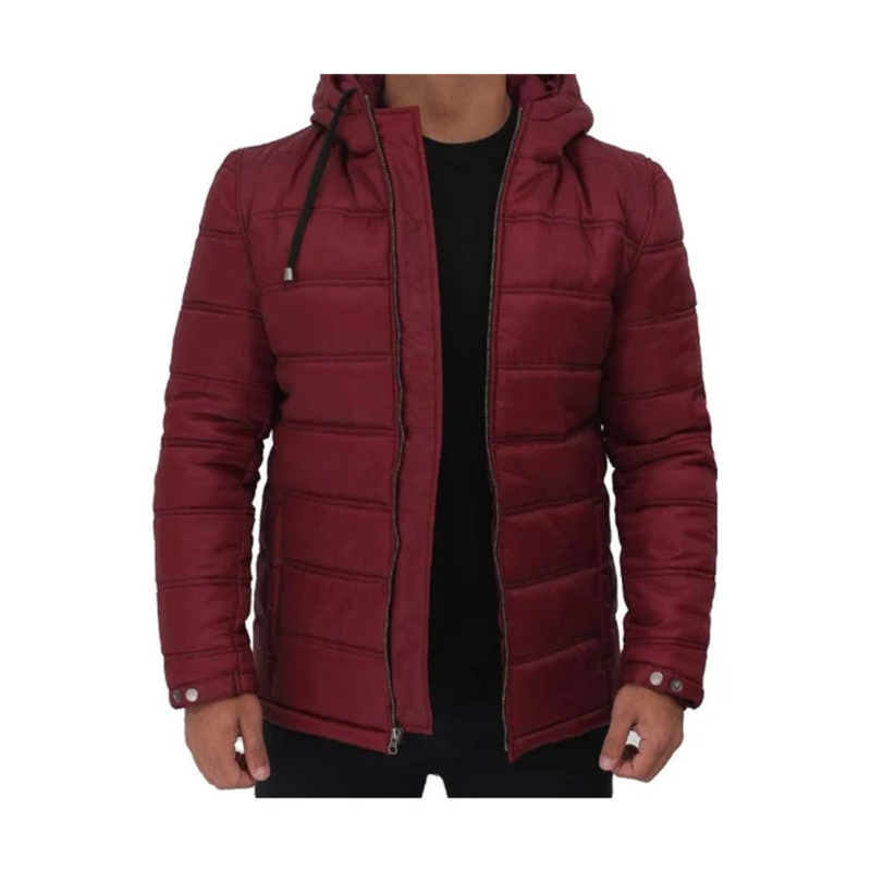 Mens Red Hooded Style Puffer Jacket | The Leather Jackets