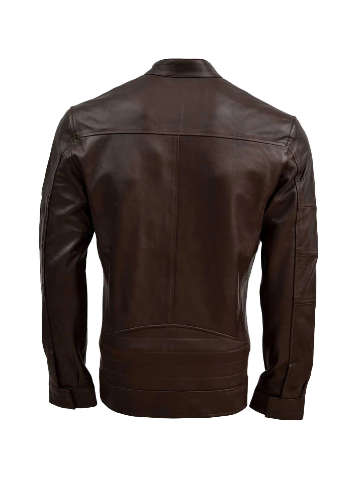 Mens Brown Long Sleves Fitted Style Leather Jacket