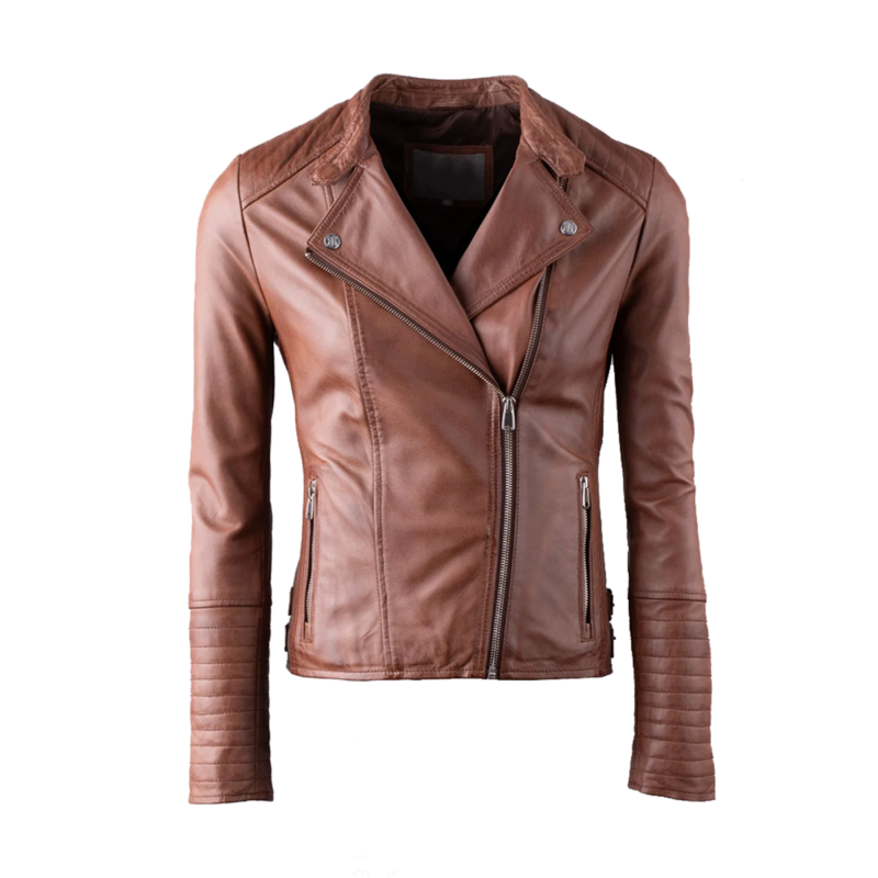 Womens Brown Biker Leather Jacket