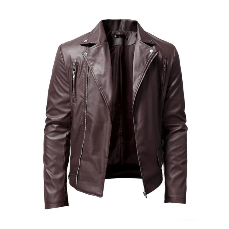 Mens Elegant Brown Lapel Style Genuine Leather Jacket