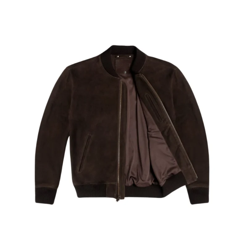 Classic Dark Brown Bomber Suede Leather Jacket for Men